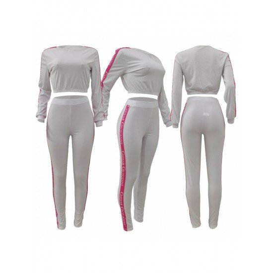  Fashion Round Neck Top And Skinny Trouser Sets