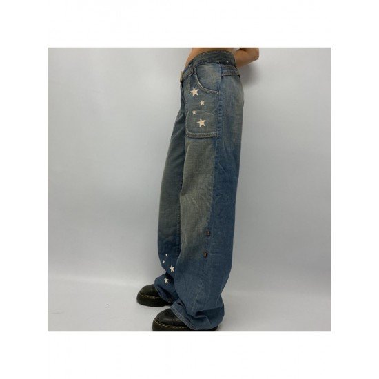 Y2K Style Star Straight Leg Low Rise Blue Jeans