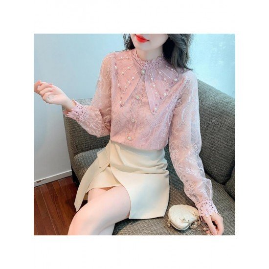  2022 Lace Embroidery Women's Long Sleeve Shirt