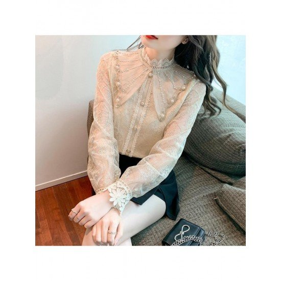  2022 Lace Embroidery Women's Long Sleeve Shirt