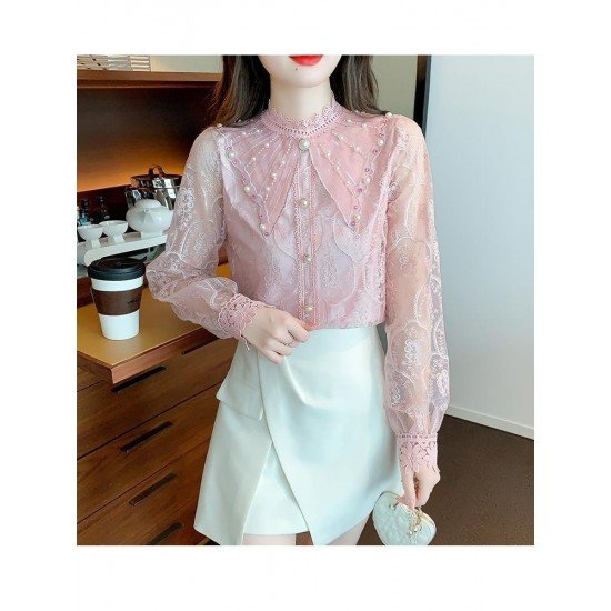  2022 Lace Embroidery Women's Long Sleeve Shirt