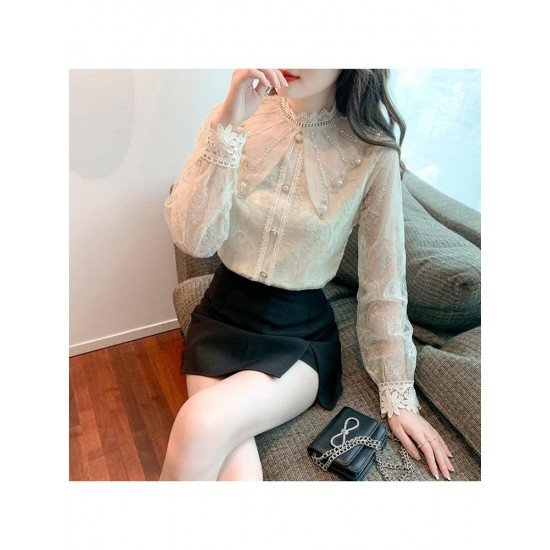  2022 Lace Embroidery Women's Long Sleeve Shirt