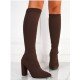 Fall Pure Color Chunky Knee Length High Boots