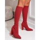 Fall Pure Color Chunky Knee Length High Boots