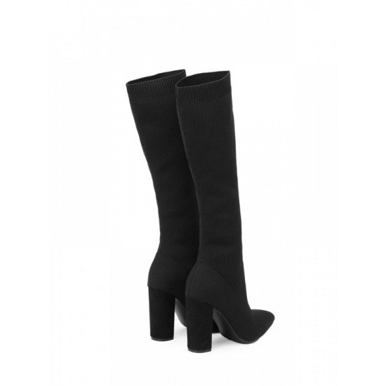 Fall Pure Color Chunky Knee Length High Boots