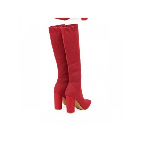 Fall Pure Color Chunky Knee Length High Boots