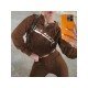 Vintage Loose Brown Cropped Hooded Collar Coats