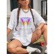 Butterfly Pattern White Crew Neck Short Sleeve T Shirts