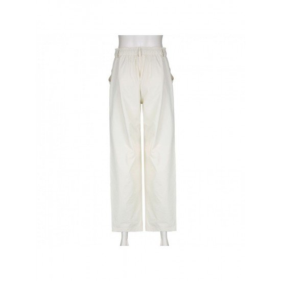 Summer White Solid Drawstring Cargo Trousers