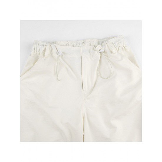 Summer White Solid Drawstring Cargo Trousers