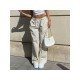 Summer White Solid Drawstring Cargo Trousers