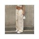 Summer White Solid Drawstring Cargo Trousers