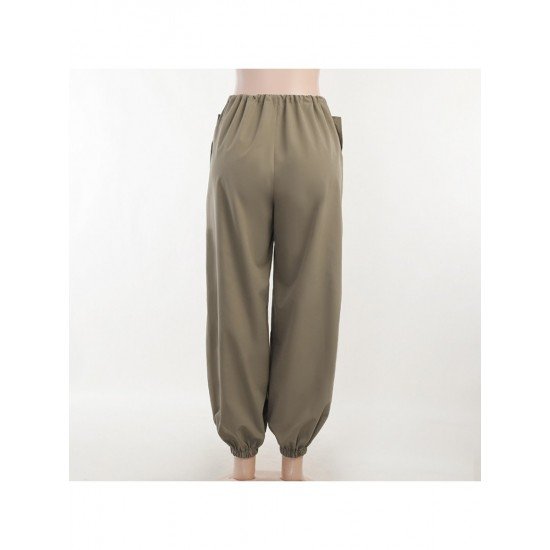 Wide Leg Solid Pocket Cargo Trouser Pants