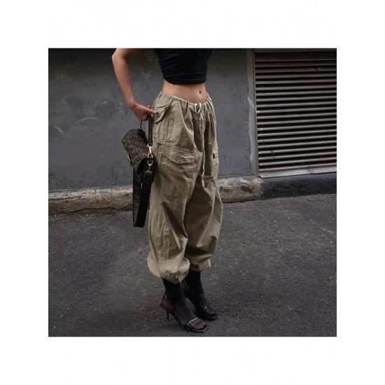 Wide Leg Solid Pocket Cargo Trouser Pants