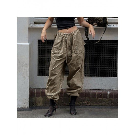 Wide Leg Solid Pocket Cargo Trouser Pants