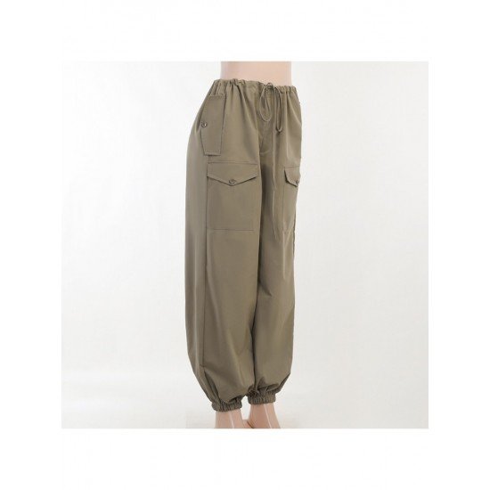 Wide Leg Solid Pocket Cargo Trouser Pants