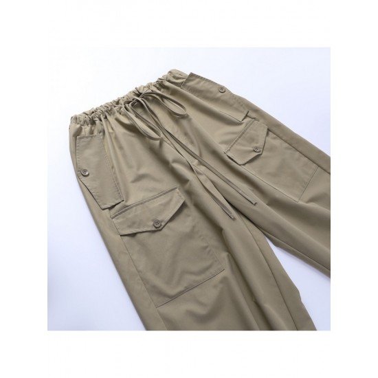 Wide Leg Solid Pocket Cargo Trouser Pants