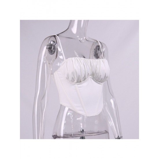 Ladies White Spaghetti Straps Camisole Tops 