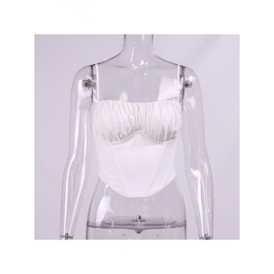 Ladies White Spaghetti Straps Camisole Tops 