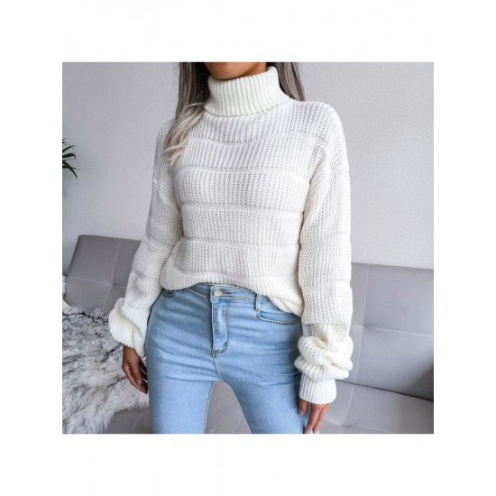  Casual High Neck Pure Color Women's Sweater