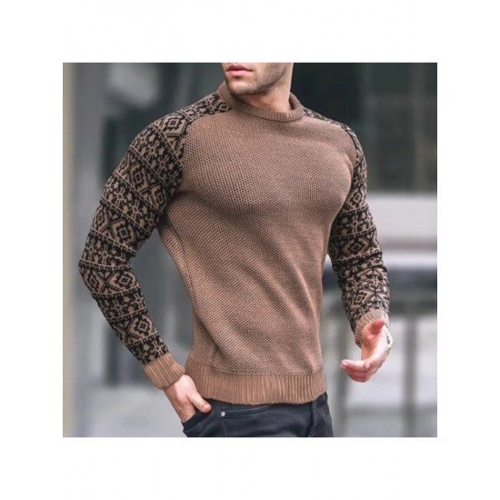  Autumn Men's Printed Knitting Colorblock Sweater