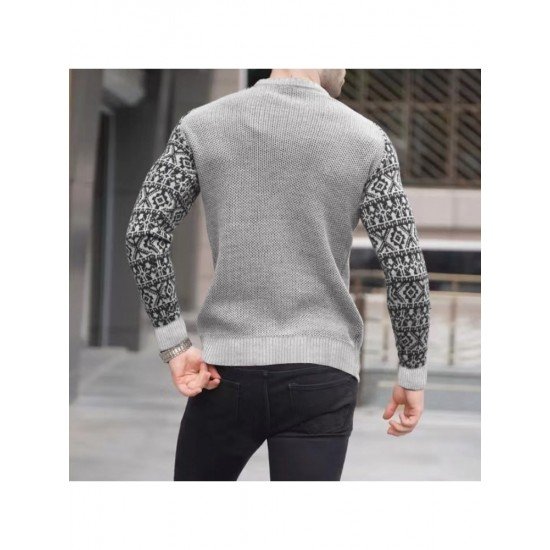  Autumn Men's Printed Knitting Colorblock Sweater