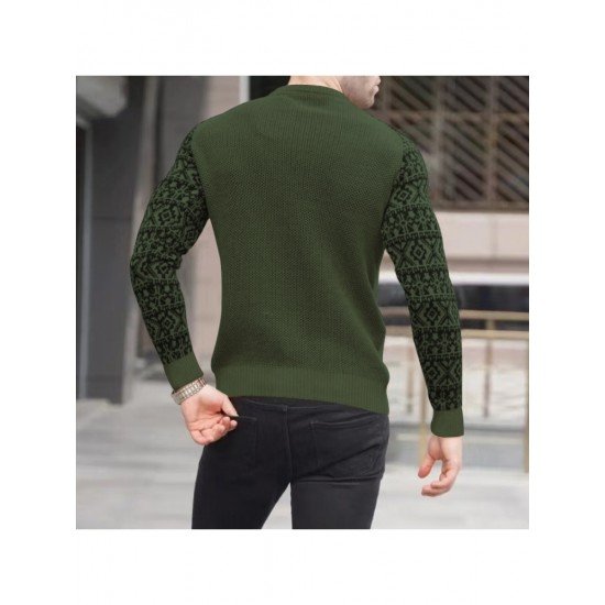  Autumn Men's Printed Knitting Colorblock Sweater