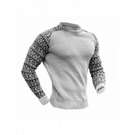  Autumn Men's Printed Knitting Colorblock Sweater