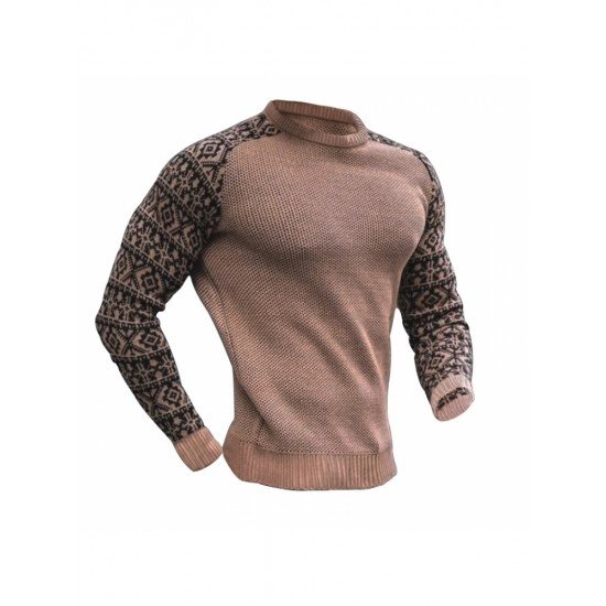  Autumn Men's Printed Knitting Colorblock Sweater