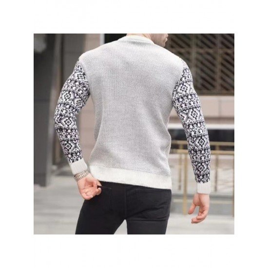  Autumn Men's Printed Knitting Colorblock Sweater