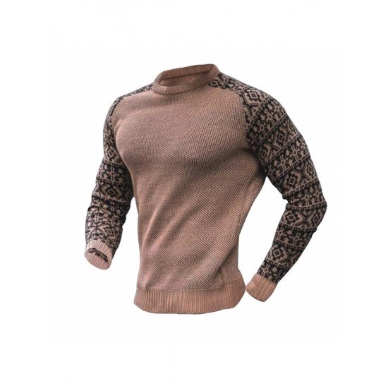  Autumn Men's Printed Knitting Colorblock Sweater