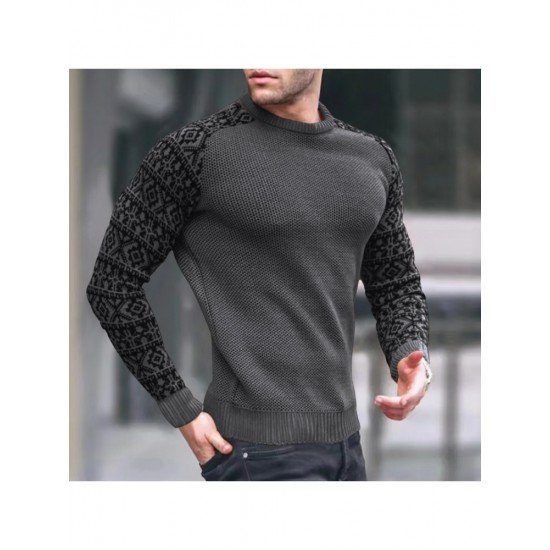  Autumn Men's Printed Knitting Colorblock Sweater