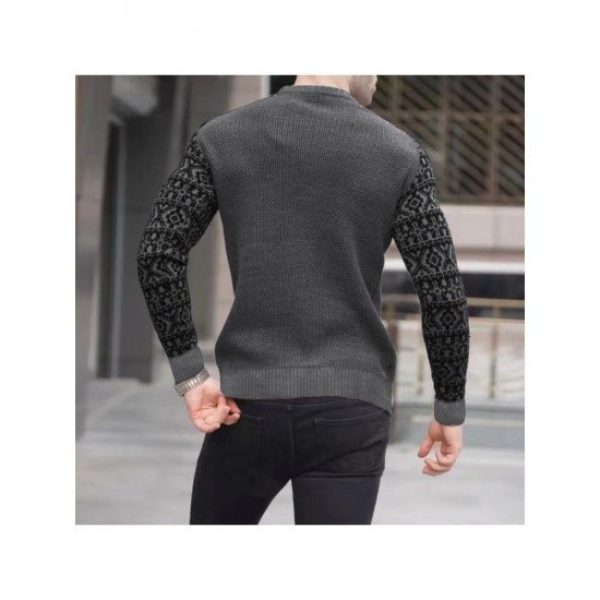  Autumn Men's Printed Knitting Colorblock Sweater