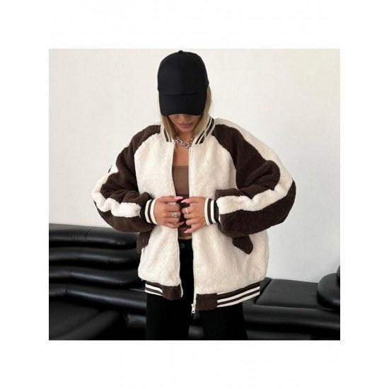 Spring Vintage Contrast Color Lamb Baseball Coats