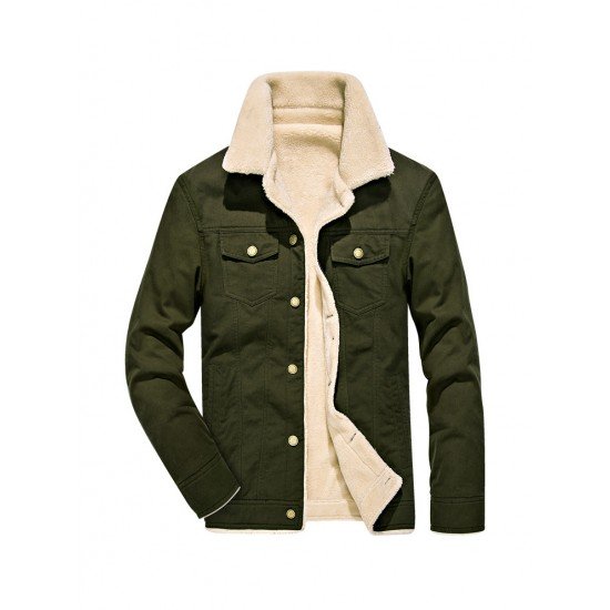 Winter Thicken Turn-Down Collar Solid Coat