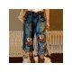  Casual Pure Color Ripped Jeans For Women