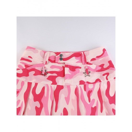  2022 Summer Pink Camouflage Pleated Girl Skirt