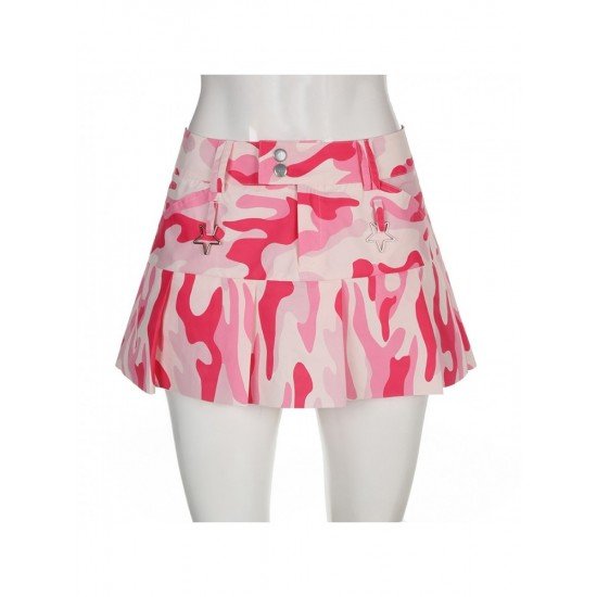  2022 Summer Pink Camouflage Pleated Girl Skirt