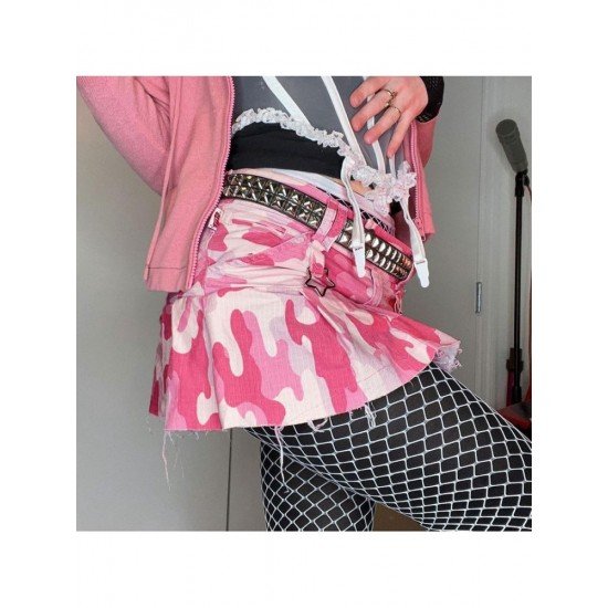  2022 Summer Pink Camouflage Pleated Girl Skirt