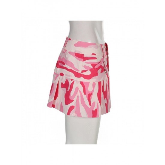  2022 Summer Pink Camouflage Pleated Girl Skirt