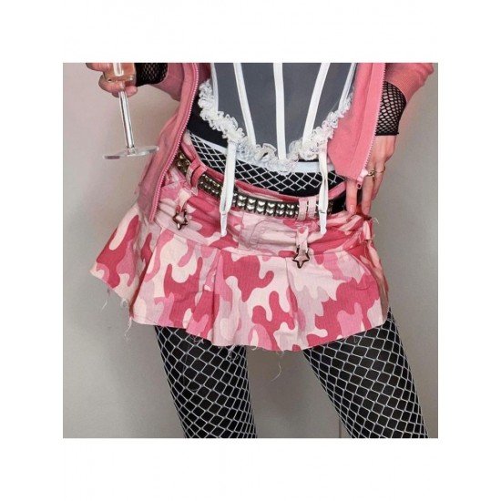  2022 Summer Pink Camouflage Pleated Girl Skirt