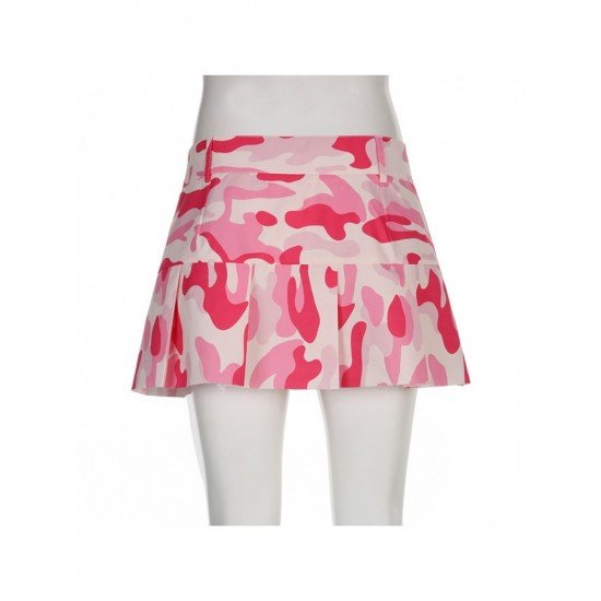  2022 Summer Pink Camouflage Pleated Girl Skirt