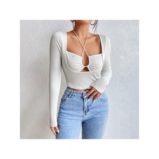 Sexy White Tie Wrap Fall Fitted Tops