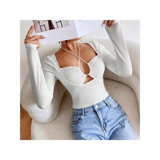 Sexy White Tie Wrap Fall Fitted Tops