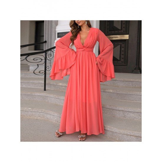  Sexy V-Neck Flare Sleeve Evening Dress