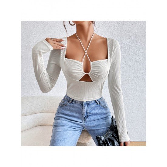 Sexy White Tie Wrap Fall Fitted Tops