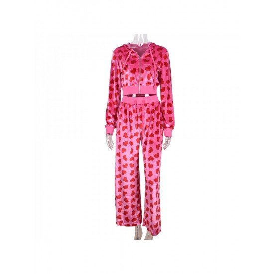  2022 Autumn Heart Printing Hooded Trouser Sets