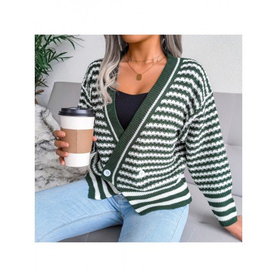  New V-Neck Striped Knitted Sweater