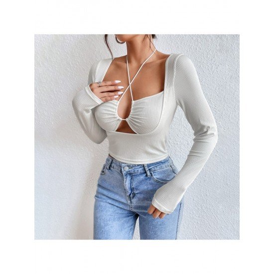 Sexy White Tie Wrap Fall Fitted Tops