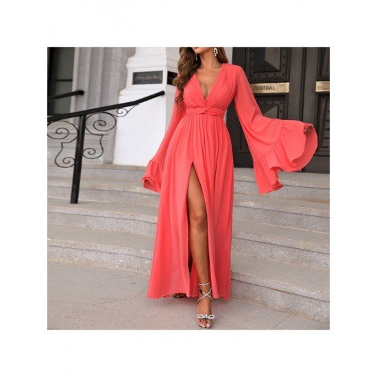  Sexy V-Neck Flare Sleeve Evening Dress